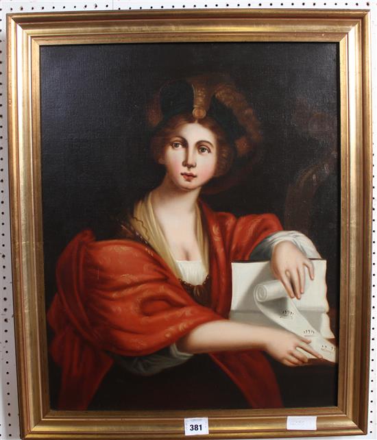 After Carlo Dolci Woman holding a scroll, 24 x 20in.